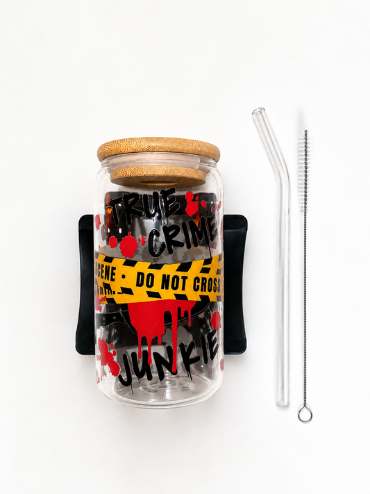 True Crime Junkie Glass Tumbler